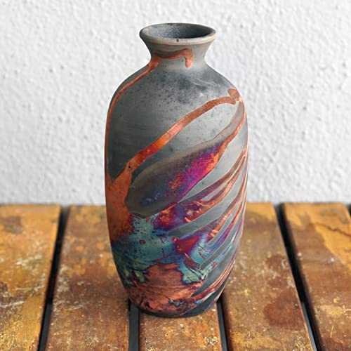 Koban Ceramic Raku Vase - RAAQUU Basics Handmade Pottery Home Decor Carbon Half Copper Matte