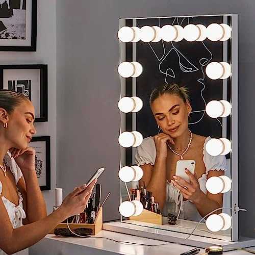 Glamour Mirrors™ Marilyn LED Hollywood Mirror | Day to Night Colour Change | Dimmable Lights | Built-in USB| Tabletop & Wall Mountable Vanity Mirror | 80cm x 60cm