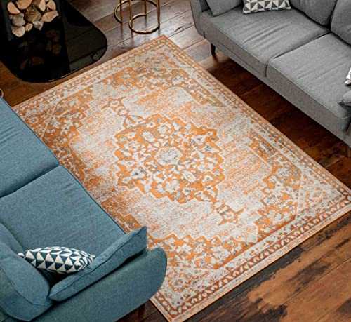 The Rug House Traditional Floral Medallion Terracotta Orange Oriental Style Living Room Carpet Rugs Affordable Silver Grey Persian Style Lounge Bedroom Hallway Area Rugs 120cm x 170cm