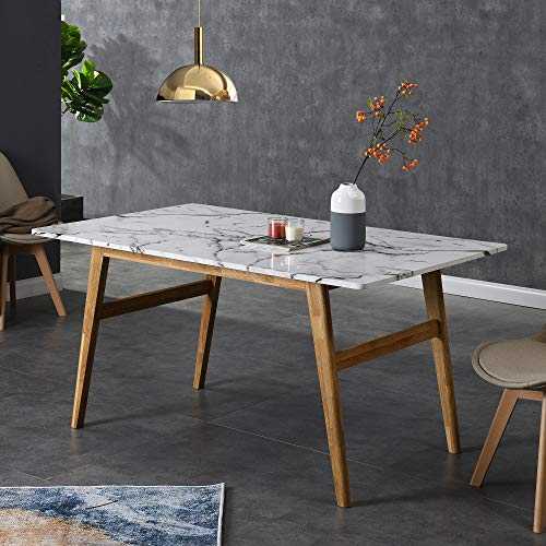 Cherry Tree Furniture ASCONA White Marble Effect 6-Seater Dining Table with Solid Oak Legs