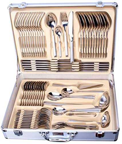 Heavy 72 Piece Stainless Steel Silver Detail Supreme Quality CUTLERY Canteen Set