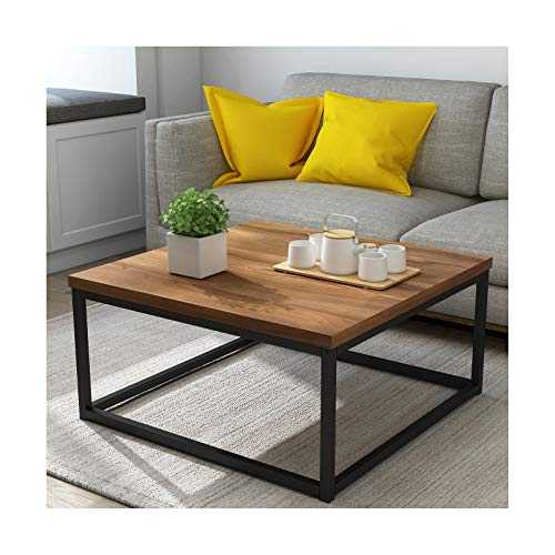 Cherry Tree Furniture CLIVE Mid-Century Style Walnut Colour Coffee Table Side Table with Black Metal Frame