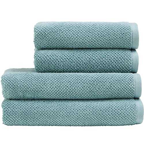 Christy Brixton Towels | Set of 4 | Textured Weave | Luxury Heavyweight Bathroom Towels | 2 Large Bath Towels (70 x 125cm) and 2 Hand Towels (50 x 90cm) | Highly Absorbent 600GSM | Mineral Light Blue