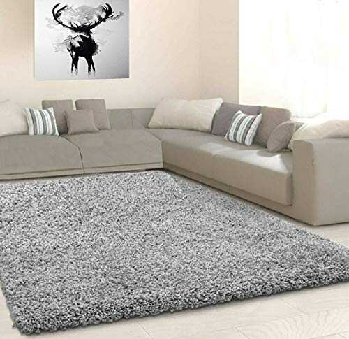 HMWD Thick Pile Fluffy Shaggy Large Area Rug Hallway Runner Non Slip Living Room Bedroom Anti-Shed Floor Carpet- Available in 10 Exquisite Colors (120x170 cm, 160x230 cm) (Silver Grey, 120x170 cm)