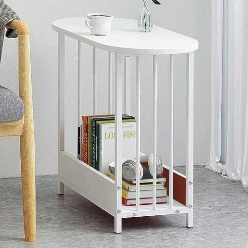 Homullel Narrow Sofa Side Table with Storage White for Living Room, 2-Tier End Tables Coffee Table Bedside Tables Small Space (White)