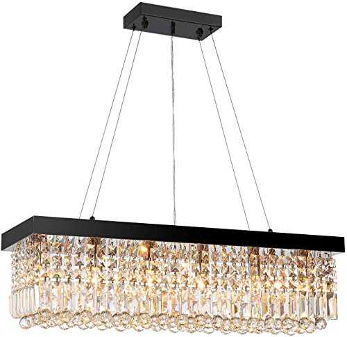 Siljoy Rectangular Crystal Chandeliers Black Ceiling Lights Modern Pendant Lighting, Painted L100 x W25 x H25 cm