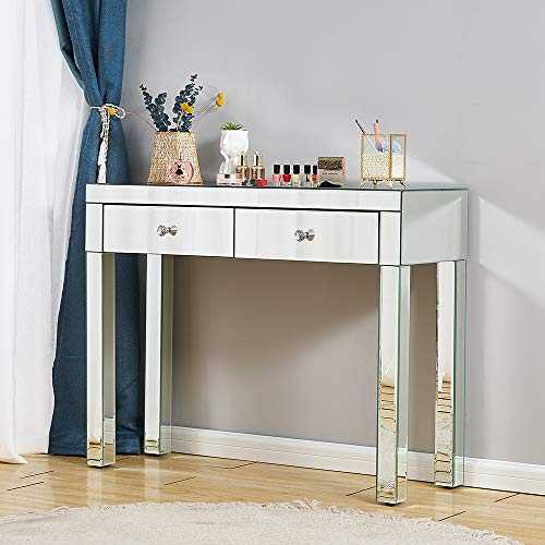 Mirrored Console Table Makeup Dressing Table,Modern Sofa Side Table Mirrored Desk Media Console Vanity Table with 2 Drawers,Entry Table for Women Girls Home Office Entryway Hallway