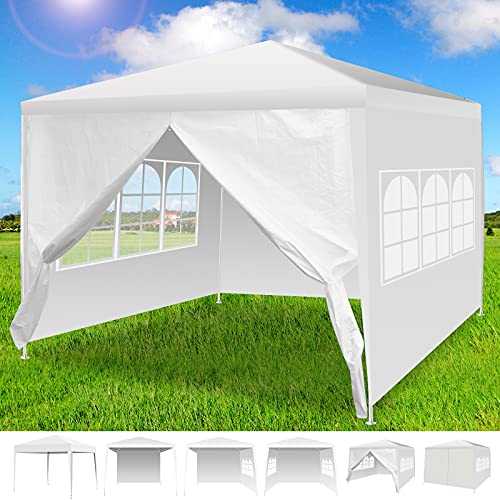 3m x 3m Waterproof Gazebo with Sides Panels, Large Gazebos Outdoor Marquee Tent, Powder Coated Steel Frame, Anti-UV Shelter Gazebos for Gardens Party Wedding Camping Backyard (With 4 Side Panels)