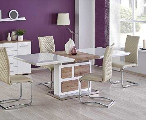 DOMUS White High Gloss & San Remo Oak Extending 160-220 cm Dining Table