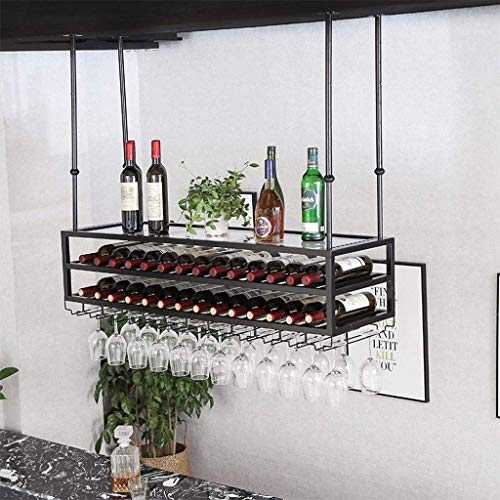 AERVEAL Iron 3-Tier Ceiling Wine Racks Bottle Beverage Stand Adjustable Height Stemware Holder to Hang Cocktail or Champagne Flutes for Kitchen Bar Pubs or Restaurants Rack,#1,100Cm(39.4In)