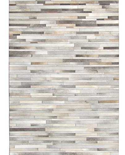 Bunkar Handmade Leather Grey Cowhide Rug 'Stripes' (4'x6' (120cm x 180cm) Area Rug)