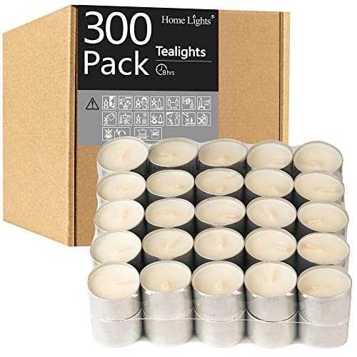 Home Lights Tealight Candles - 8 Hour Long time Burning, Giant 100,200,300 Packs -White Smokeless European Tea Light Unscented Candles for Shabbat, Weddings, Christmas,Home Decorative - 300 Pack