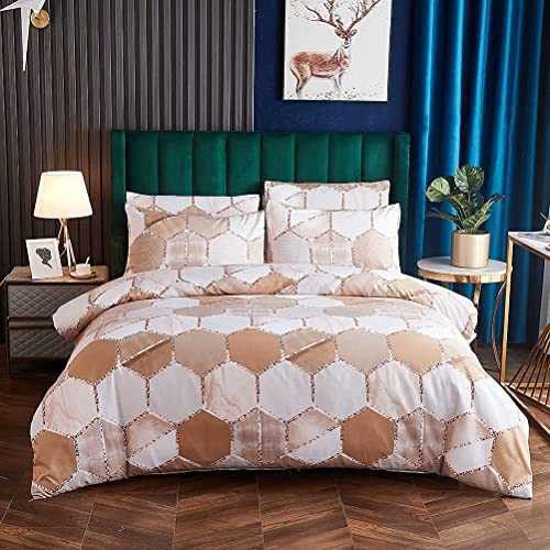 FDSGEWW Geometric Marble Duvet Cover Twin Kids Hexagonal Bedding Cover Pink Luxury Honeycomb Pattern 2PC Duvet Cover Set with Pillowcases Ultra-Soft for Teen Boys Red (Camel King)