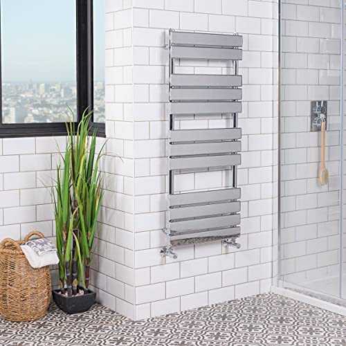 WarmeHaus Flat Panel Heated Towel Rail Designer Bathroom Radiator Ladder Rad Chrome 1200 x 500mm Towel Warmer for Bathroom Kitchen