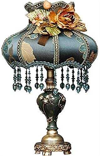 Victorian Resin Table Lamp Classical Retro Table Light Embroidery Lace Lampshade Bedroom Bedside Lamp Living Room Home Decoration (Color : Blue)