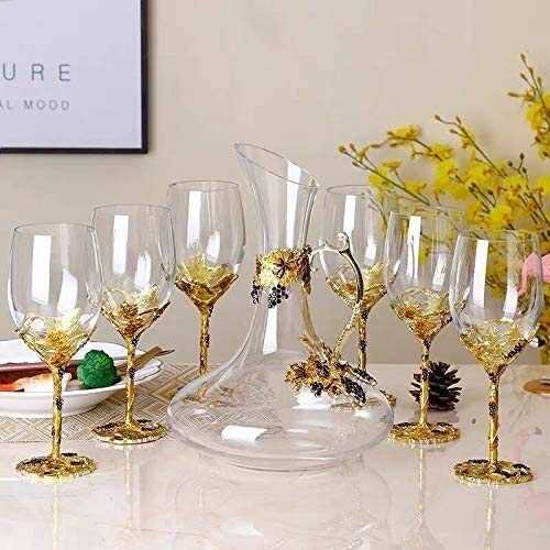 XiYou Creative Red Wine Glass, 6 Goblet Decanter, Crystal Enamel Champagne Glass for Wine Tasting, Wedding, Party, Gifts for Family and Friends
