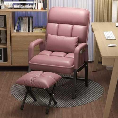 FIXARE Artificial Leather Recliner Occasional Accent Chairs Modern Home Seat Armchair with Footstool,Upholstered Desk Chair Reading Chair (Color : Pink)