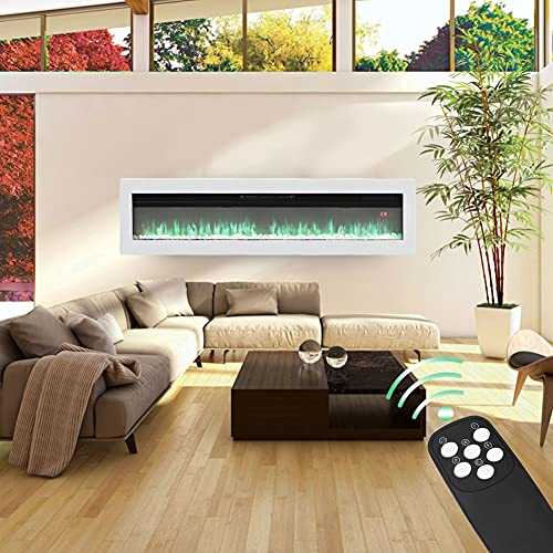 FIDOOVIVIA Electric Fireplace Freestanding Wall/Insert Mounted Fire Suite Heater with 9 Flame Colour Effect, Manual Switches & Remote Control, 900W/1800W, 50 Inch White
