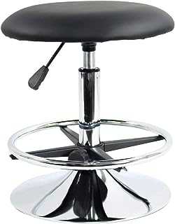 FURWOO PU Leather Round Salon Stool with Footrest Height Adjustable Swivel Workshop Barber Shop Home Kitchen Short Bar Stools without Backrest Stool (Black)