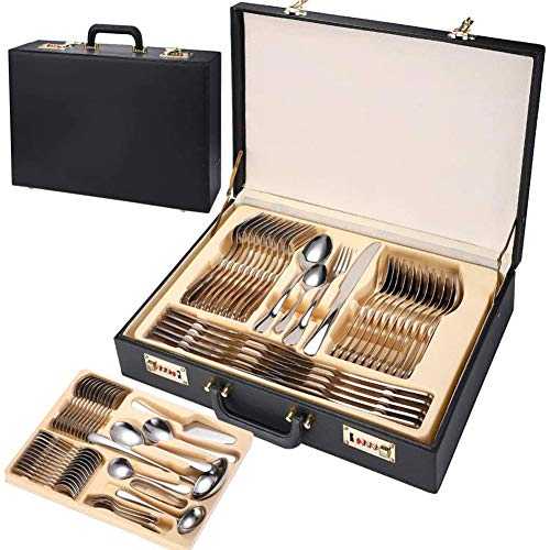ZHIRCEKE Cutlery Knife Sets Cutlery 72 Pieces Gold Crockery Set Fork Spoon Knife Cutlery Dinner Tableware Set Box for 12 (Colour: Gold, Size: 72 Pieces for 12 People),Gold