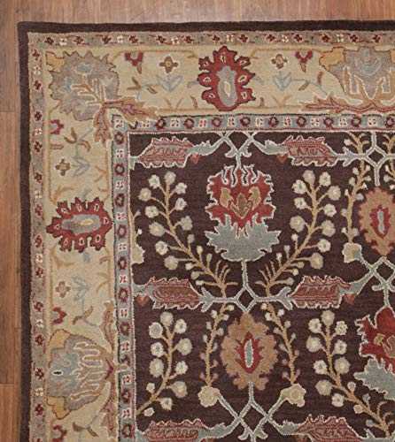 Handmade Brown Traditional Nain Oriental Style Wool Area Rugs & Carpet (8x10(244x305) cm)