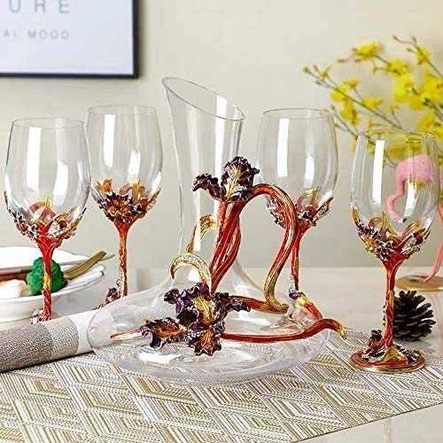 XiYou Red Wine Glass, Creative Enamel Iris Goblet + Decanter, Lead-Free Crystal Champagne Glass for Wine Tasting, Wedding, Party, Gifts for Family and Friends (6pcs)