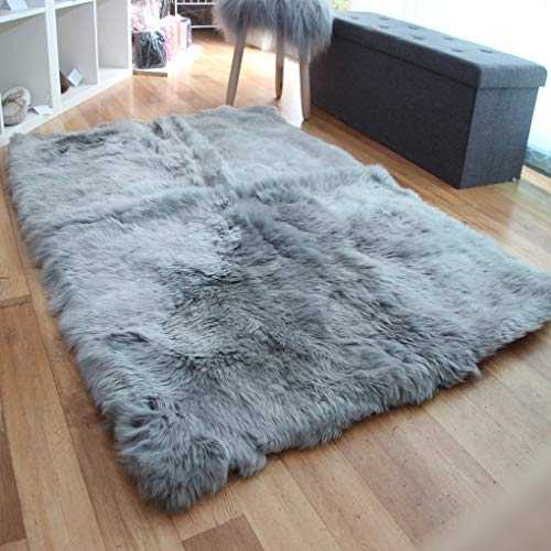 Genuine Large Rectangular Lined Sheepskin Rug - Thick and Soft Wool - by Rughouse (Light Grey, 110 x 160 cm)