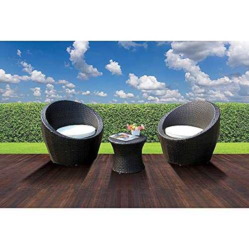 Blanca 3 Piece Brown Rattan Egg Chair Garden Patio Breakfast Bistro Set, Stackable Outdoor Furniture With Cream Cushions, Patio Sets 2 Seater, Bistro Sets For 2 For Garden Rattan