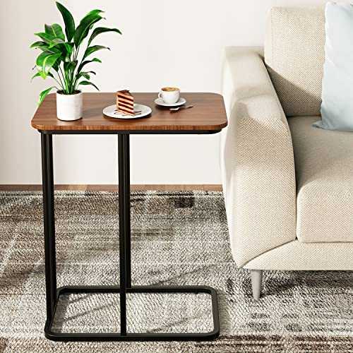 Dorriss C Shaped End Table, Small End Table MDF Black Walnut Coffee Table,Modern Simplicity C End Table with Steel Frame for Living Room,Bedroom (Black Walnut)