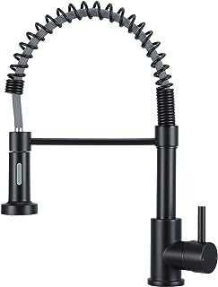 Black Kitchen Taps with Pull Down Sprayer, Spring Kitchen Mixer Tap Commercial 360° Swivel 2 Way Kitchen Sink Tap Single Lever Matt Black Kitchen Taps Mixer with Pull Out Spray Farmhouse