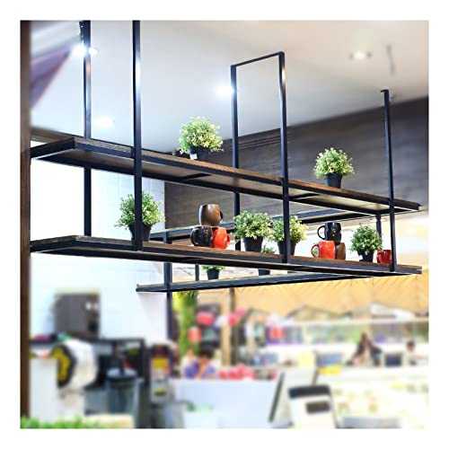 PTY Hanging Ceiling Shelf Floating Shelves, Rustic Ceiling Shelf Brackets 2 Layer, Wall-Mounted Decorative Rack for Bar Restaurant Kitchens, Hanging, Easy to Install