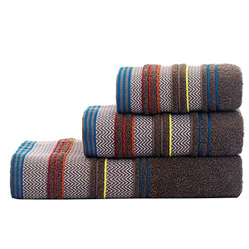 Towel Bath Towel Stripe Printe Bath Towel Set,1 Large Bath Towels,1 Small Bath Towels,1 Hand Towels Soft Cotton Highly Absorbent Bathroom Towels (Color : B)