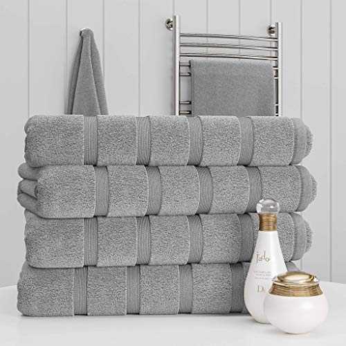 100% Cotton 2 or 4 Pack Bath Towel Set Bale Towels Bathroom Soft (Silver, 4)