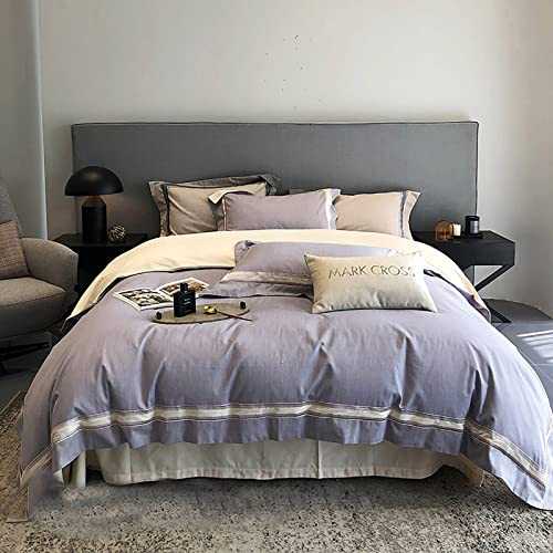 GXGX 4-piece Duver Cover Set Pure Cotton High-end Light Luxury Brushed Reversible Soft Duvet Cover Bedding Set with Pillowcases - Double (Size: King/Queen) (A king)