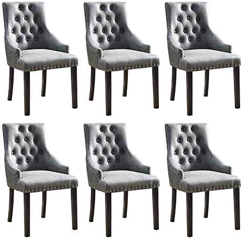 PBPKING Accent Dining Chairs Set of 6 Fabric Upholstered Chairs with Spring Padded 6 Pack Dining Armchair Soft Seat High Back Footpads Wooden Legs (Green with gray tone-6Chairs)