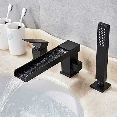 Long Spout Waterfall Bathtub Faucet Deck Mounted 3 Holes Bathroom Tub Sink Mixer with Handshower Widespread Bathtub Tap-ORB,Orb