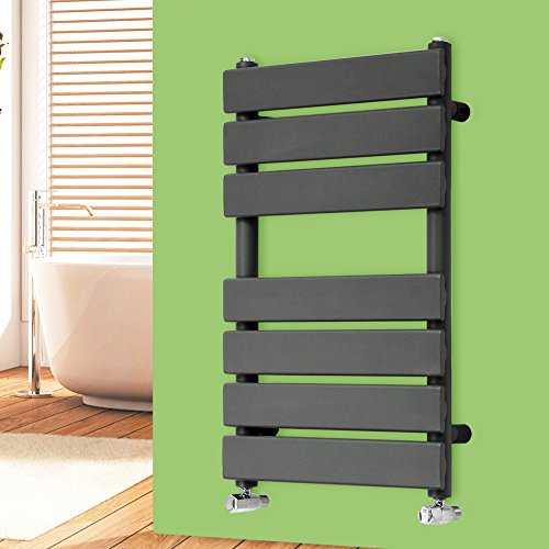 NRG Anthracite 650mm x 400mm Heated Towel Rails Radiator | Flat Panel Bathroom Central Heating Space Saving Towel Warmer Radiators | with One Pair of Free Modern Angle Valves