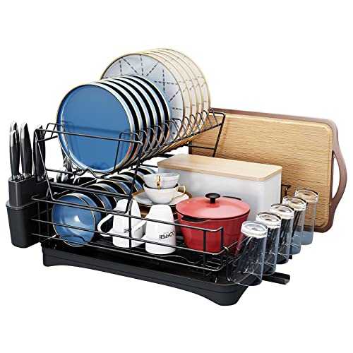 Dish Drainer Rack ,Stainless Steel Cutlery Drainer with Cutting Board Holder, Utensil Holder and Wine Glass Holder for Kitchen Counter