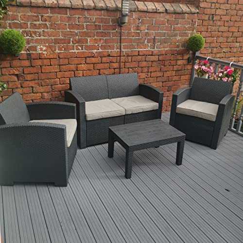 Samuel ALEXANDER Luxury Sturdy Black Rattan Garden Sofa Set With Chairs 4 Piece Rattan Furniture Set Lounger, Includes Sofa, 2 Chairs And Coffee Table