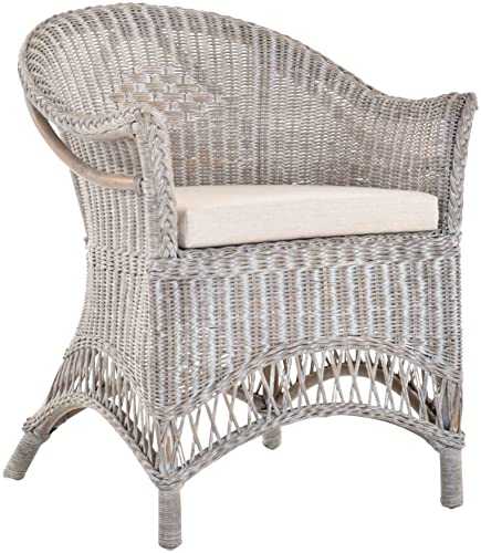 korb.outlet Rattan Chair, Country House Wicker Chair, Natural Rattan Wicker Chair, Wicker Chair, Conservatory, Royal Grey Colour with Padding