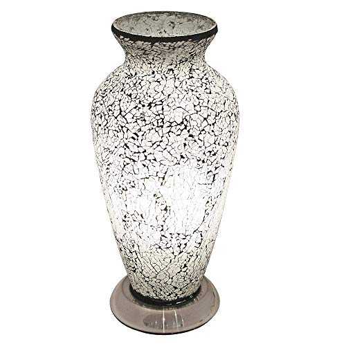 Britalia LED White Mosaic Glass Vintage Vase Table Lamp 38cm | 470 Lumen Warm White LED Lamp Included | Desk Light