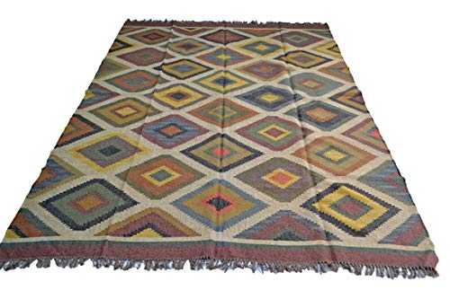 Extra Large Kilim Rug 8ft x 10ft (2.4m x 3m) Hand Woven Traditional Persian Style Wool Jute