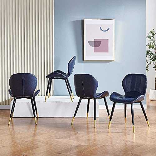 Modern PU Leather Dining Chairs Set of 4 with Durable Black & Golden Legs for Dining Room or Kitchen, Luxury Office Reception Chairs for Lounge Leisure Living Room with Padded Seat (4, Dark Blue)
