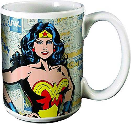 Cyber Distributors Wonder Woman Coffee Mug, 14 ounces, Multicolor - Latte Warmer Dishwasher And Microwave Safe