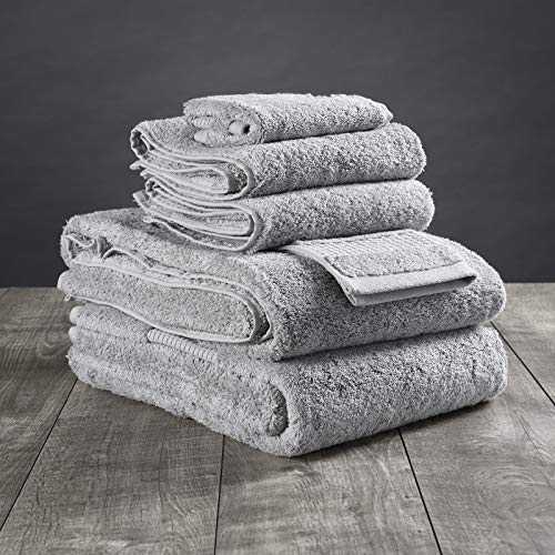 Delilah Home 100% Organic Cotton Towels, 6 Piece Set (2pcs 13x13, 2pcs 16x30, 2 pcs 30x54), Light Gray