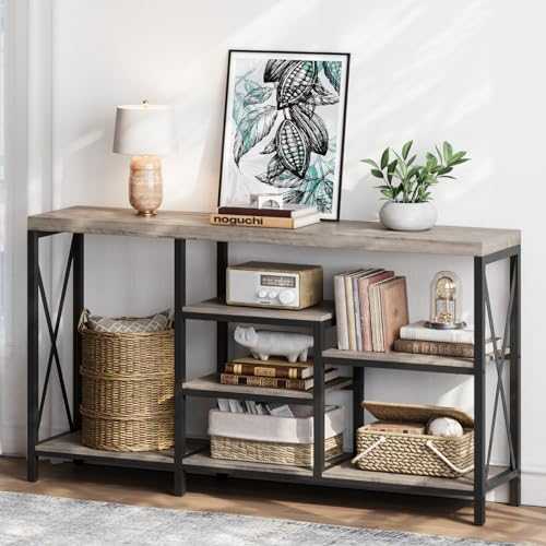 LGHM Entryway Table, Console Tables for Entryway, Sofa Table Narrow Long for Living Room, Hallway, Office, 55 Inch TV Stand/Bookshelf with Different Level Shelves, Grey Wash