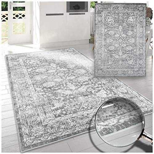 A2Z Rug|Santorini 6076 Grey Silver Vintage Overdyed Floral Pattern With Border|Entry Transitional Area Runner Rug|Soft Short Medium Pile|80x150cm-2'7" x4'11 ft Small Carpet