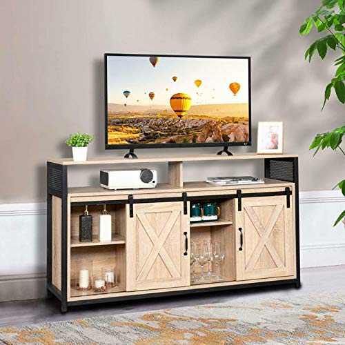 Bed Table, Rustic 51" TV Stand Entertainment Center Console Storage Barn Door Wood Cabinet