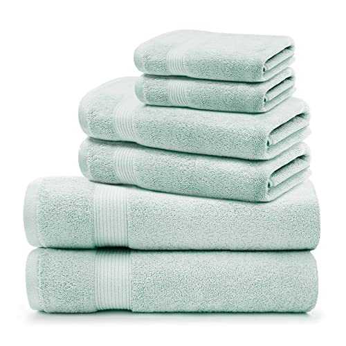 Microdry 100% Cotton Luxurious Bath Towel with Enhanced Airsoft Technology (6 Piece Set - 2 Bath, 2 Hand, 2 Wash, Seaglass)