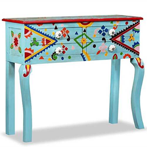 Zora Walter Multi-Coloured Console Table Mango Wood Solid Blue Hand Painted Buffets & Sideboards with 4 Drawers for Bedroom, Living Room